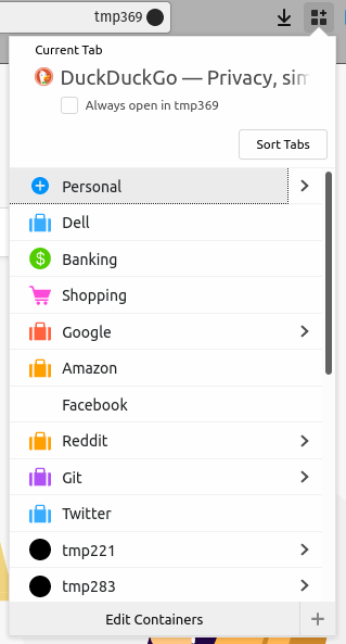Firefox Multi-Account Containers Menu